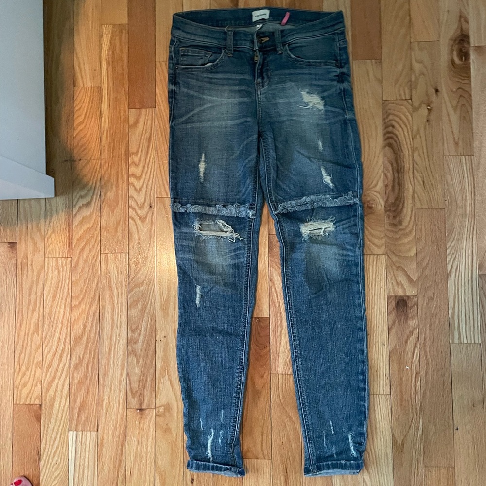 Sneak Peak mid waisted distressed slim fit jeans